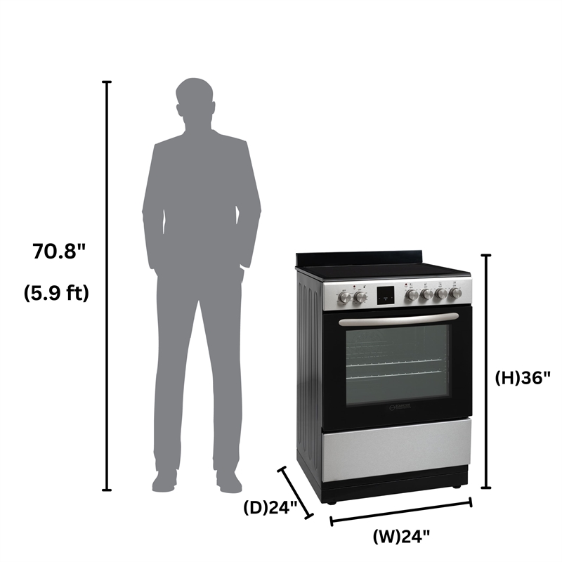 Equator 24" Electric Cooking Range 4 Ceramic Burner CONVECTION OVEN+AIR FRYER SS