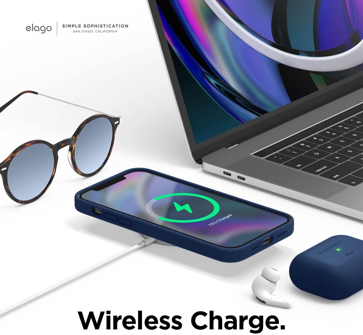 elago Magnetic Silicone Case for iPhone 12 and iPhone 12 Pro 6.1 inch - Built-in Magnets, Compatible with All MagSafe Accessories (Navy Blue)