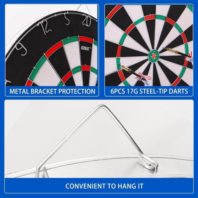 18'' Professional Sisal/Bristle Dartboard Set - Regulation Size Steel Tip Dartboard with 6 Steel Darts | High-Density Brazilian Hemp for Training & Competition | Christmas Gift & Game Night Essential