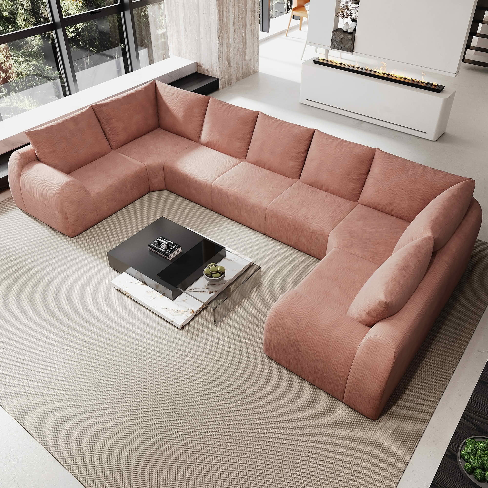 MAYEERTY 161.9" 7 Seats U Shaped Modular Cloud Sectional Sofa, Vacuum Compressed Chenille Couch, No Assembly Required Oversized Fabric Sofa