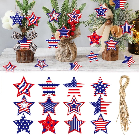 12Pcs 4th of July Patriotic Tree Ornaments Red White Blue Hanging Decor For Memorial Day And Independence Day Party