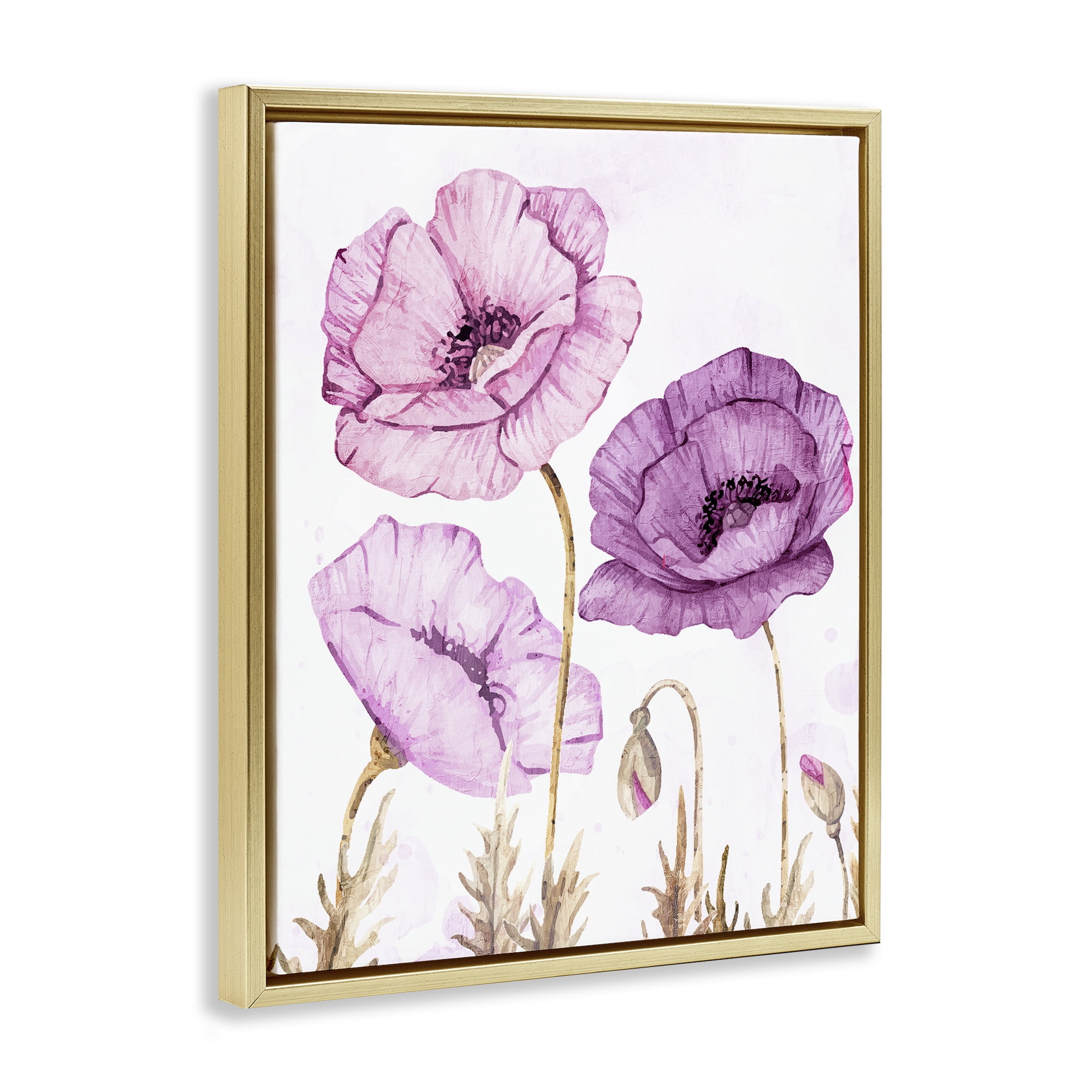 Stupell Industries Bright Poppies in Purple Gold Framed Floater Canvas Wall Art, design by Kim Allen