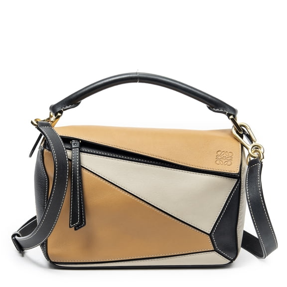 Pre-Owned Loewe Tan/Taupe/Black Small Tricolor Puzzle Bag Shoulder Bag Calfskin Leather