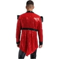 thumbnail image 5 of TiaoBug Men's Sparkly Sequin Tailcoat Jackets Circus Ringmaster Showman Costume Red XXL, 5 of 6