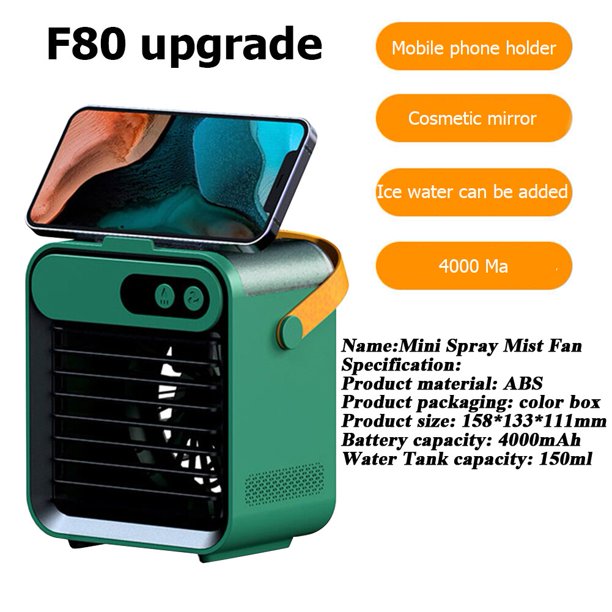 Mini enfriador de aire acondicionado para el hogar, Enfriador de aire pequeño para exteriores, soporte portátil para teléfono móvil, ventilador de refrigeración de aire con carga USB Fivean unisex