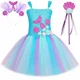 thumbnail image 2 of Vestido de tutú de sirena para niñas, vestido de princesa de tul para fiesta de cumpleaños de niños, disfraz de sirena para Halloween, ropa para niños, 2 of 5