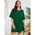 thumbnail image 3 of SHOWMALL Women's Plus Size 2 Piece Outfit Sets, Green 2X Short Sleeve Side Split Tunic Tops and Biker Shorts Sets, Summer Soft Loungewear, 3 of 8