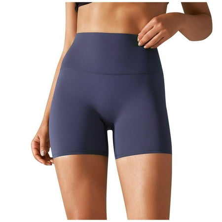 ZQGJB Yoga Shorts for Women Solid Color High Waist Tummy Control 4 Way Stretch Workout Running Biker Shorts Under Dress Shorts Anti Chafing Short Leggings Dark Blue L