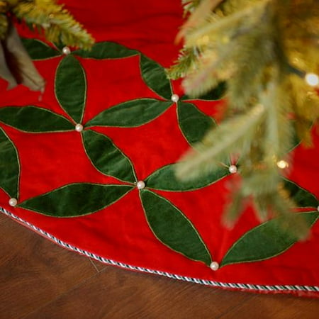 Seasons Designs 56 Inch Red Velvet Christmas Tree Skirt With Beaded Green Leaf Design Seasons Designs 56 Inch Red Velvet Christmas Tree Skirt With Beaded Green Leaf Design