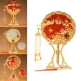 thumbnail image 5 of Wedding Fan Bride Handmade Bridesmaid Bridal Bouquet Wedding Accessories Round Fan Ornaments Chinese Style fan for hand Vintage for Home Decor Red D, 5 of 8