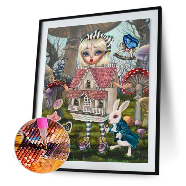 Cuadros Decorativos Kit de pintura de diamante DIY 5D de dibujos animados de ojos grandes Alice Girl taladro redondo completo (B5645) Ehuebsd embutido en tela