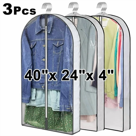 3Pcs Garment Bags Clear Zip Clothes Cover Dust-Proof Storage Bag For Coat Jacket