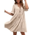thumbnail image 3 of Txlixc Vestido suelto de manga corta para mujer con versión de línea A, ropa de verano con cuello en V de color sólido de estilo simple Txlixc Estilo de ocio, 3 of 6