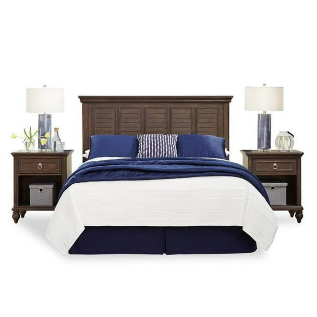 Homestyles 5503-5015 Marie Queen Size Headboard & Two Nightstands, Brown