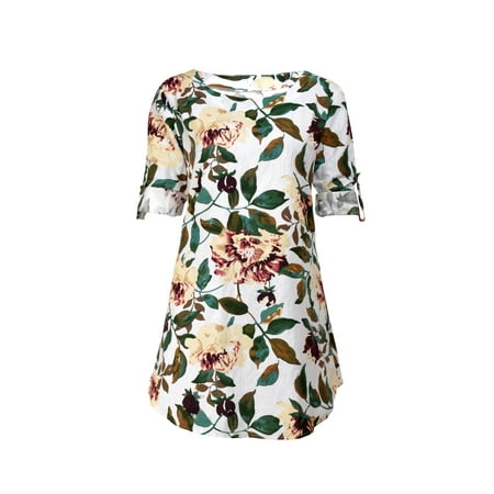 Floral Dress for Women Tunic Loose Casual Top Shirt Short Sleeve Mini Dress Summer Party Baggy Long Shirt Dress