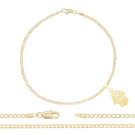 BEBERLINI Women Hamsa CZ Charm Anklet 14K Gold Filled Cuban Chain Ankle Bracelet Jewelry