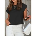 thumbnail image 2 of Womens Short Sleeve T-Shirts Round Neck Rolled Dolman Sleeve Tops Solid Casual Cropped Tees, 2 of 7