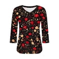 thumbnail image 4 of Ounisa T-Shirts à Manches 3/4 pour Femmes Col en V Manches Raglan Chandail Imprimé Décontracté Tendance Printemps Été Mode Hauts P-2TG, 4 of 6