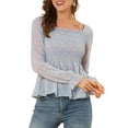 thumbnail image 5 of Allegra K Women's Off Shoulder Long Bell Sleeve Floral Print Smocked Blouse Top, 5 of 7
