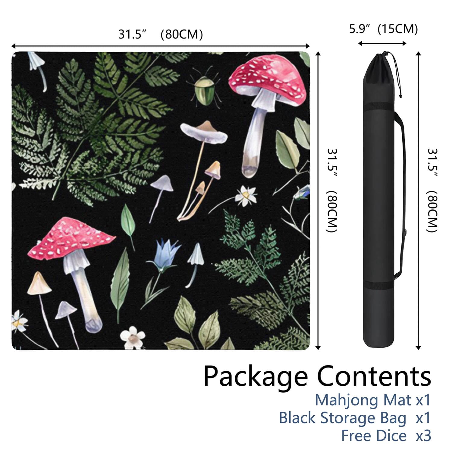 Botanical Pattern Mahjong Mat 31.5x31.5 Inches Crafted from Premium Rubber with Anti-Slip Grip Surface and Noise Dampening Features for Tiles Cards Games