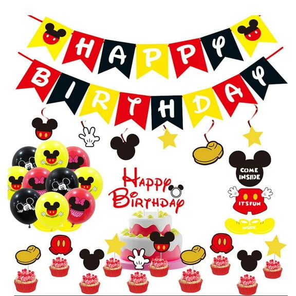 Animal Mickey Cartoon birthday decorations, party supplies set, includingPull the flag, balloons, cake forks, and Flat ribbon