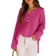 thumbnail image 3 of Batwing Long Sleeve Loose Knit Sweater Buttons Pullovers, 3 of 5