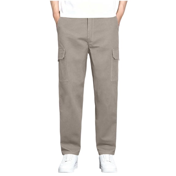 hlysgo Men's Stretch Cargo Pants Relaxed Elastic Waist Flex Trousers with 6 Pockets Work Outdoor Travel Summer Trousers Coffee,XL