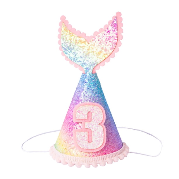 KAKOWELY gorro de cola de sirena con lentejuelas para cumpleaños de niños, ideal para fiestas.