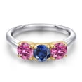thumbnail image 3 of Gem Stone King 10K Two Tone Gold Blue Created Sapphire and Pink Moissanite Engagement Ring for Women | 1.60 Cttw | Round 5MM | Gemstone September Birthstone | Size 8, 3 of 6
