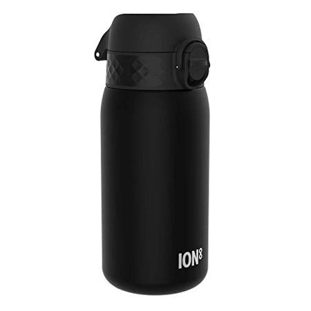 Ion8 Sport Water Bottle- Leakproof and BPA-free Water Bottle - Fits in Lunch Boxes  Handbags  Car Cup Holders  Backpacks and Bike Holders  12 oz / 350 ml (Pack of 1) - OneTouch 2.0 - Black 2.0