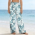 thumbnail image 4 of MYAOYI Women's Teal Leaf Print Wide Leg Pants, Smocked High Waist Palazzo Trousers with Pockets, 4 of 7