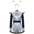 thumbnail image 4 of iiniim Girls 2 Pcs Alien Dress Galaxy Robot Fancy Dress-Up School Alien Show A Line Tutu Dress with Hair Hoop Silver 12, 4 of 6