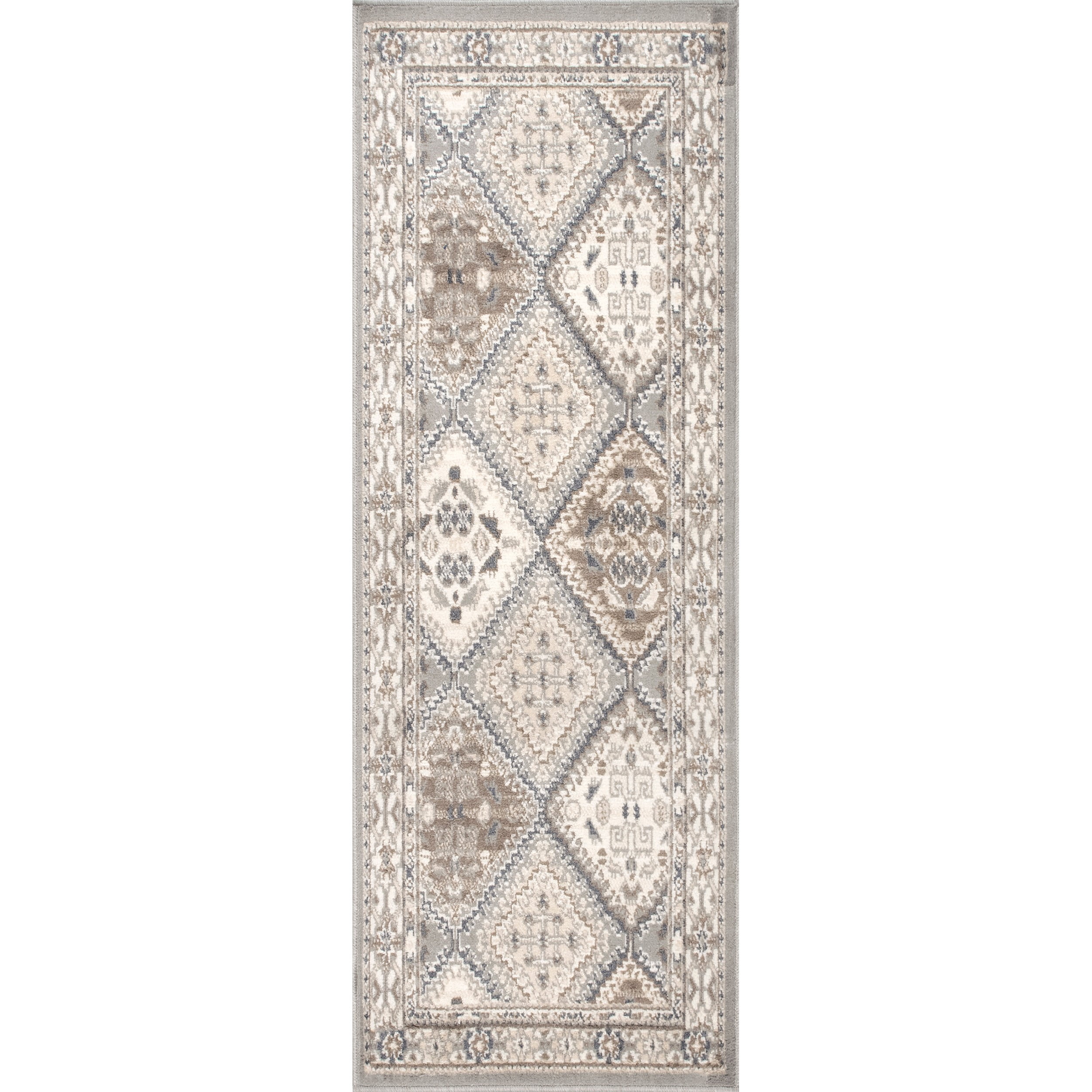 nuLOOM Becca Traditional Tiled Taupe 2' 6" x 8' Transitional Runner Rug