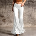 thumbnail image 3 of Fringe Pants for Women High Waisted Tassel Suede Trousers Casual Western Cowgirl Stretch Bodycon Flared Leggings Pants, 3 of 6