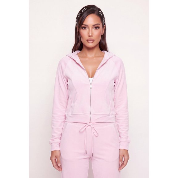 Women's Velour Zip Front Hooded Sweatshirt