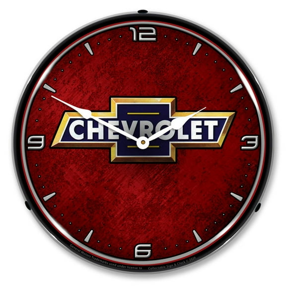 Collectable Sign and Clock Chevrolet Bowtie Heritage LED Lighted Premium Wall Clock
