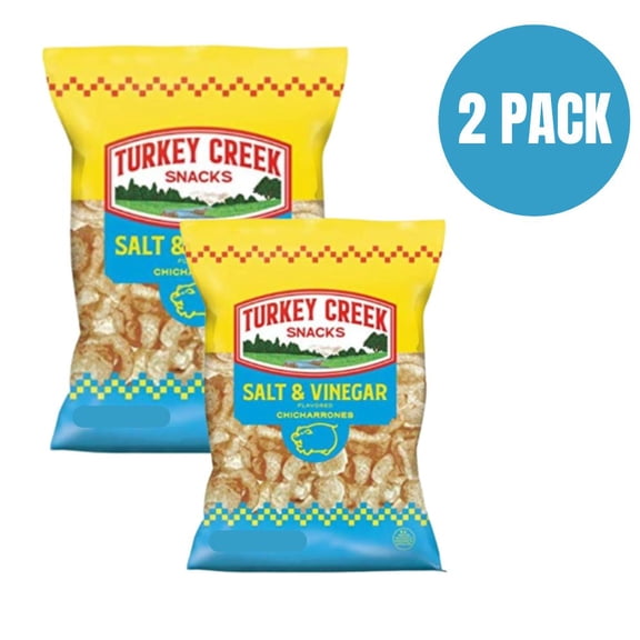 Turkey Creek Salt & Vinegar Fried Pork Skins, 4 oz (Pack of 2) – America’s Best Old-Fashioned Chicharrones, Low Carb & High Protein Snack