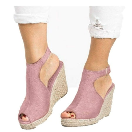 

Sandals for Women Dressy 2022 Fish Mouth Wedge Strappy Ankle Strap Open Toe Summer Beach Sandals Espadrille Platform