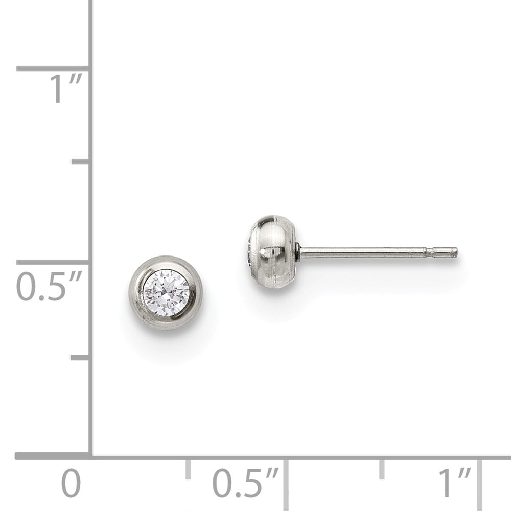 White Stainless Steel Earring Stud Women'S Cubic Zirconia CZ Round Clear 4.88 mm 4.89