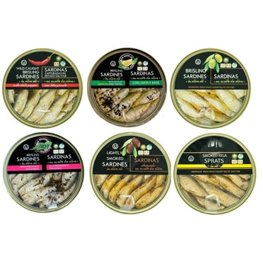 Grilled Catch Canned Sardines Variety Pack, 6 Flavors, European Wild Caught Brisling Sardines in Olive Oil, 5.6 oz