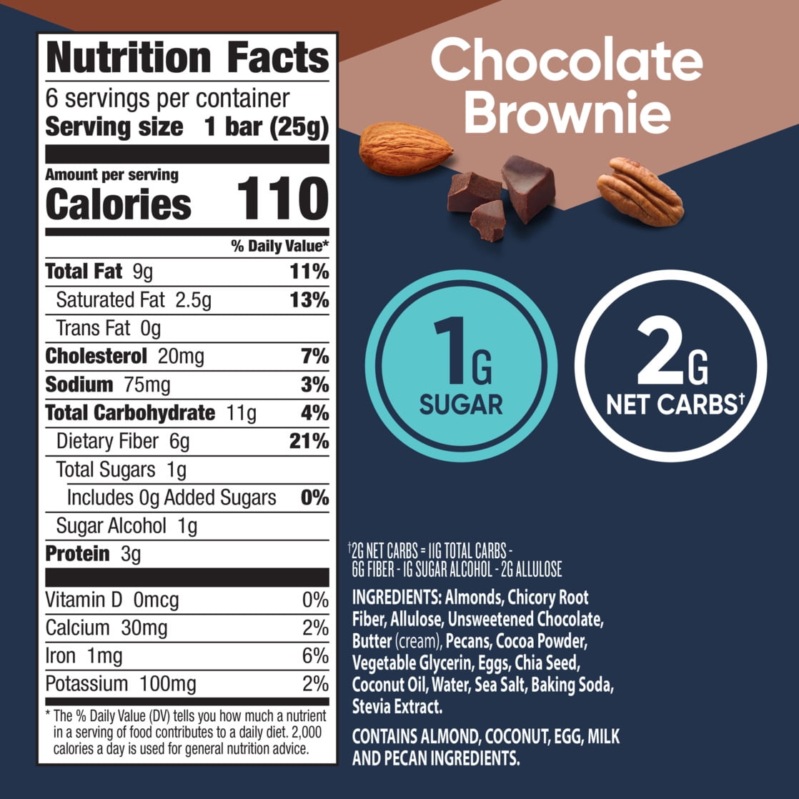 Ratio Soft Baked Bars, Chocolate Brownie, 1g Sugar, Keto Friendly, 5.34 oz (6 Bars)