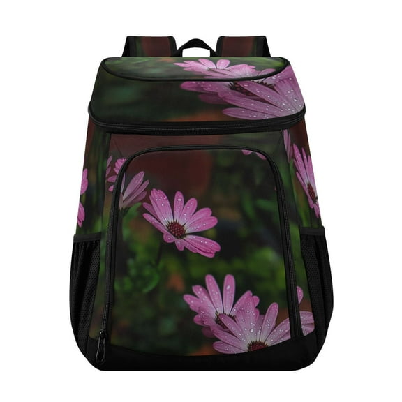36 Can Capacity Insulated Backpack Cooler Lunch Bag for Picnics, Camping Pink Daisies