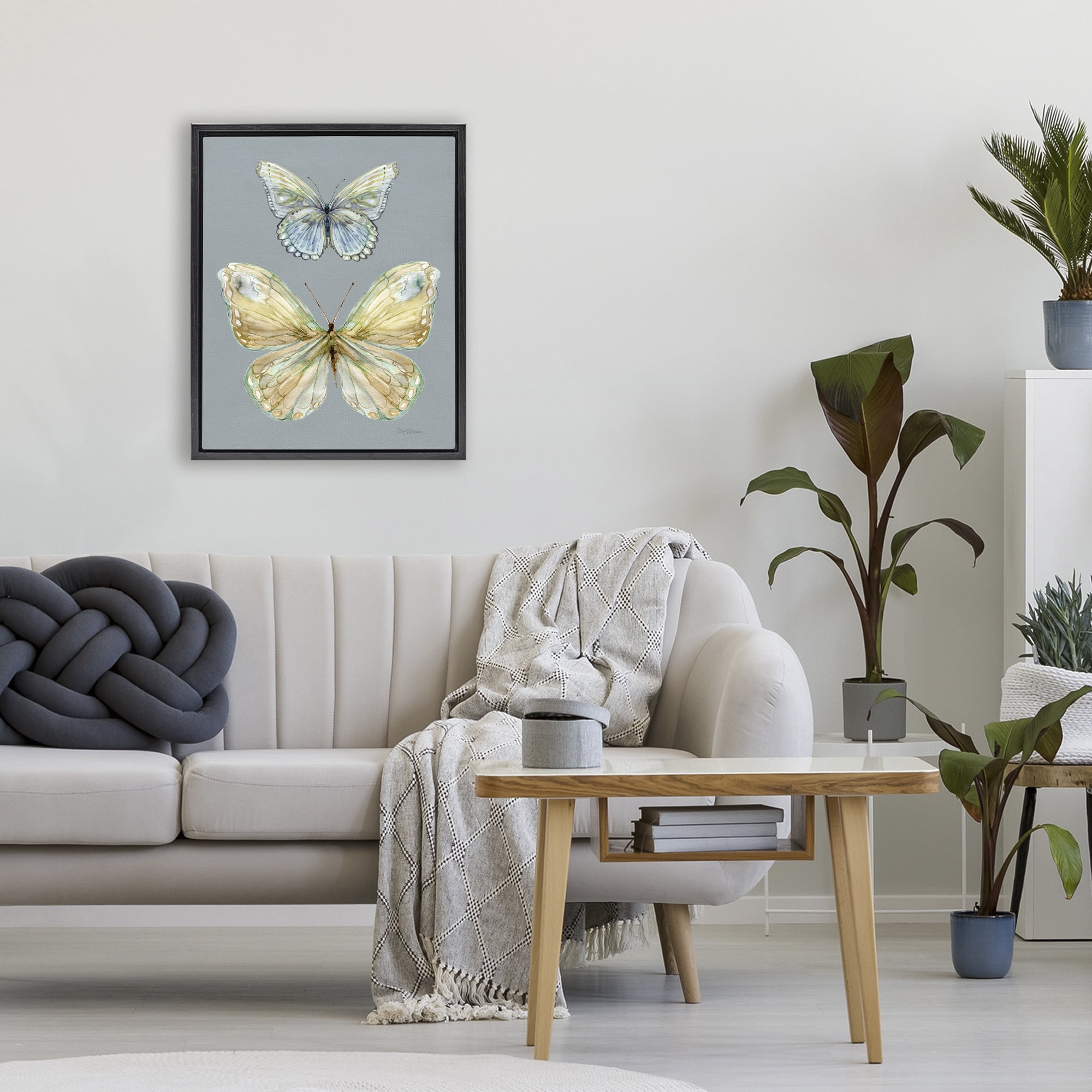 Stupell Industries Delicate Butterflies on Slate Black Framed Floater Canvas Wall Art, design by Carol Robinson