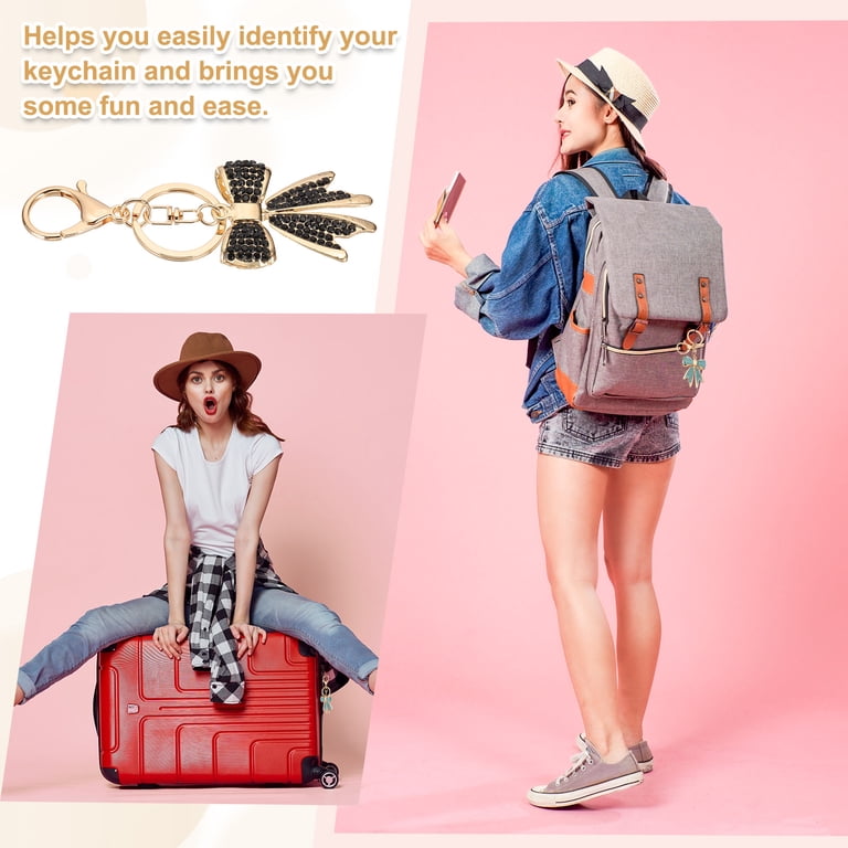 Gold Plated Rhinestone Bow Keychains For Women | Enamel Flower Key Rings For Handbags & Cars