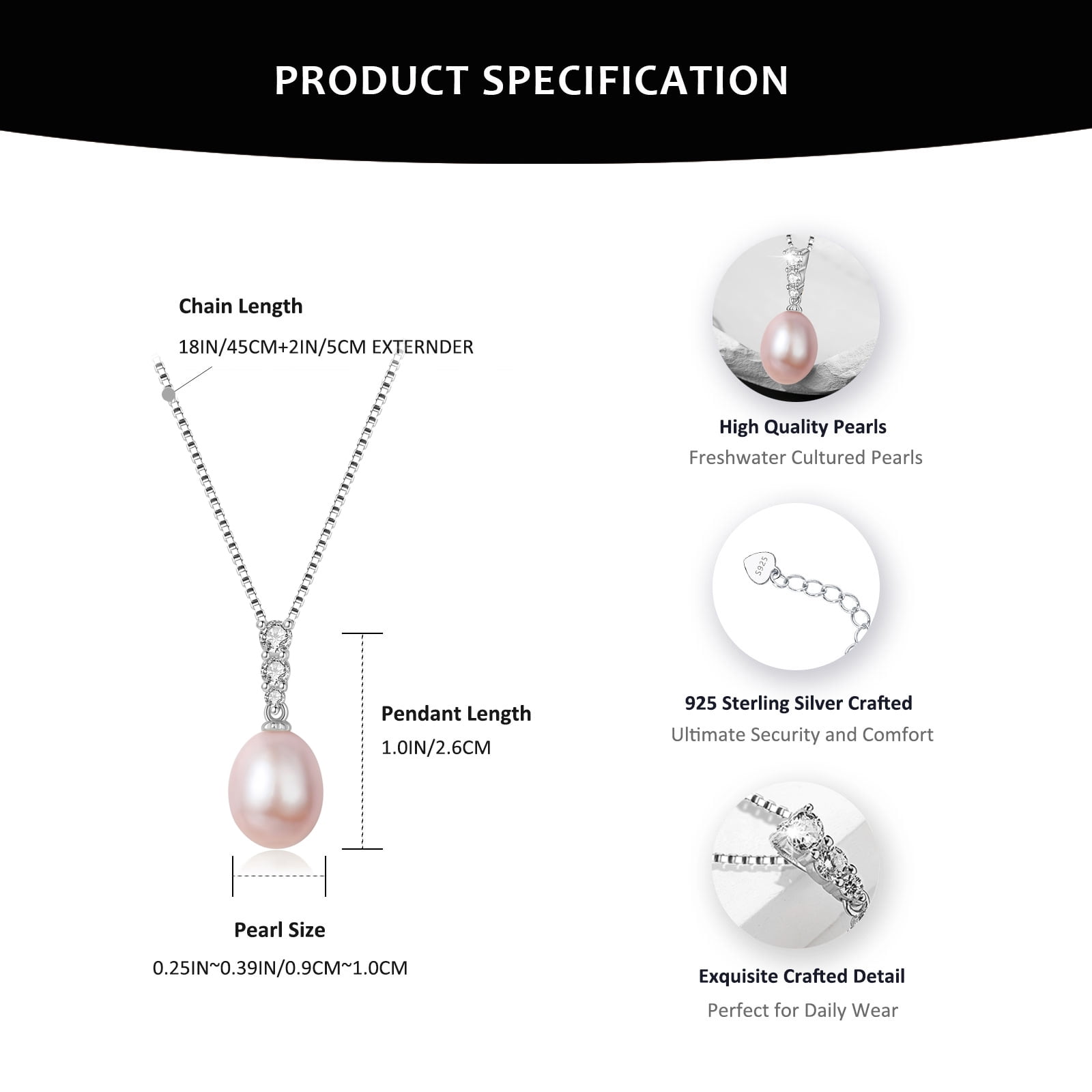 Yami 9-10mm Purple Elegant Edison Freshwater Pearl Drop Pendant Necklace with Real Gold Plated 925 Sterling Silver
