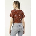 thumbnail image 2 of Moomaya Women Printed Crop Top, Front Knot Short Sleeves Round Neck Summer Top, 2 of 8