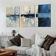 thumbnail image 2 of Shangniulu Abstract Canvas Wall Art Modern Geometric Art Paintings Blue Blocks and Lines Painted on Cream Background Elegantly Framed Artwork Pictures for Living Room Bedroom Wall Decor, 2 of 4