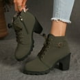thumbnail image 6 of Women's Ankle Boots Thick Mid Heel Lace Up Round Toe Platform Ankle Booties Solid Versatile Comfortable Combat Boots (Army Green,37), 6 of 8
