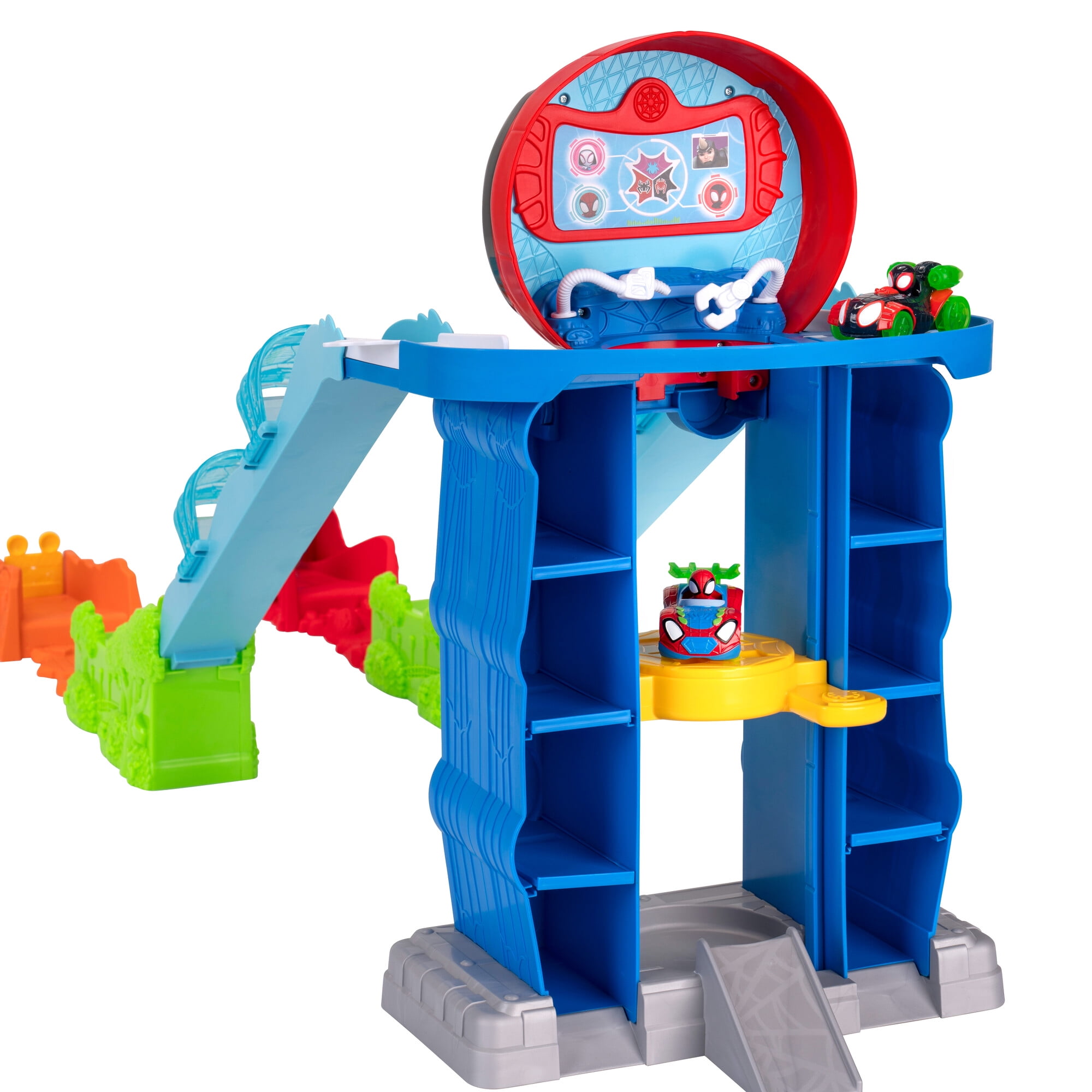 Marvel Spidey and His Amazing Friends, Spidey’s 39 inch Dual Race Mega Jump HQ with Vehicle Toddler Toy