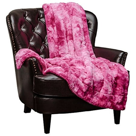 Chanasya Faux Fur Throw Blanket  Super Soft Fuzzy Light Weight Luxurious Cozy Warm Fluffy Plush hypoallergenic Blanket for Bed Couch Chair Fall Winter Spring Living Room ( 50" x 65") - Pink